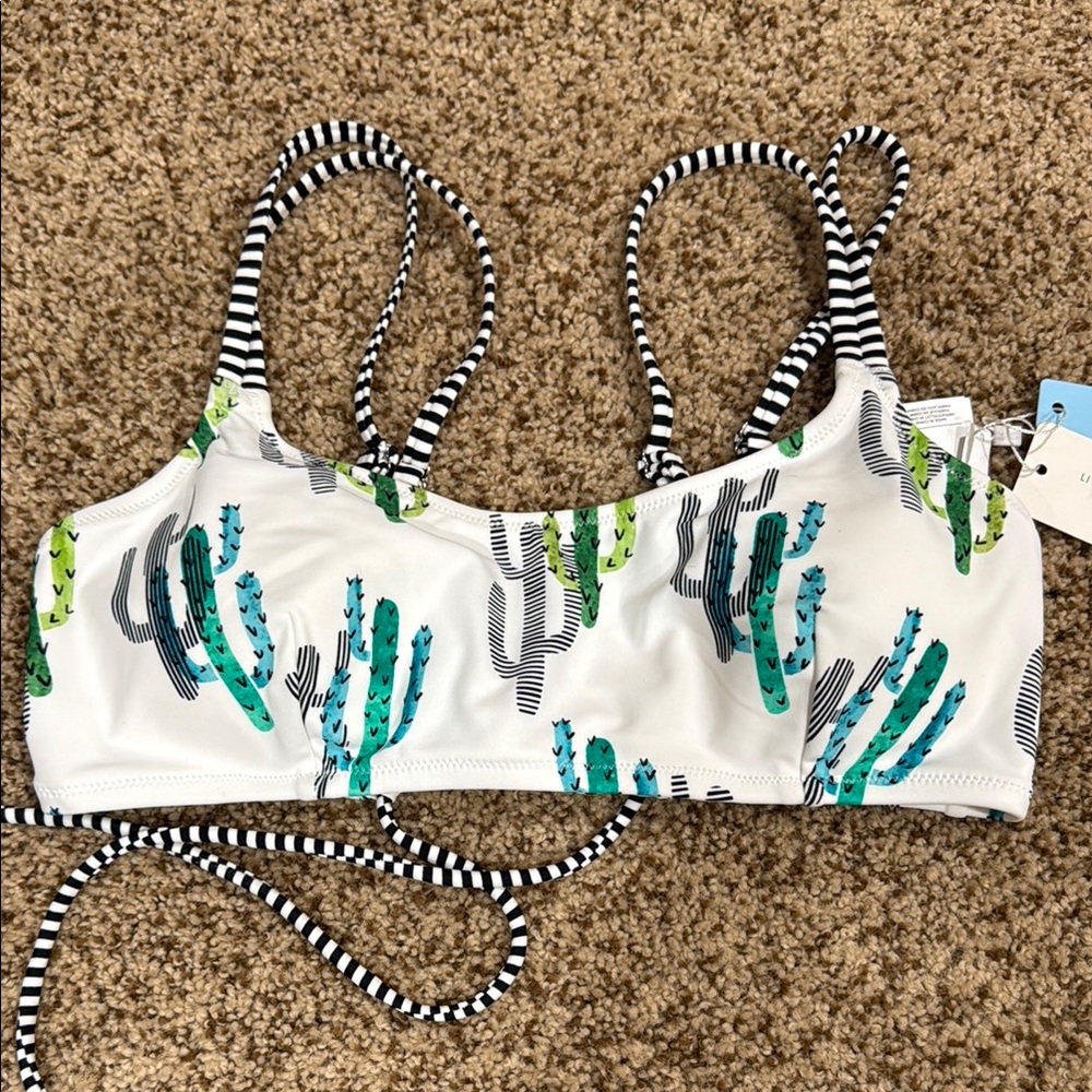 Cupshe Cactus Print Bikini Top with Striped Straps Large